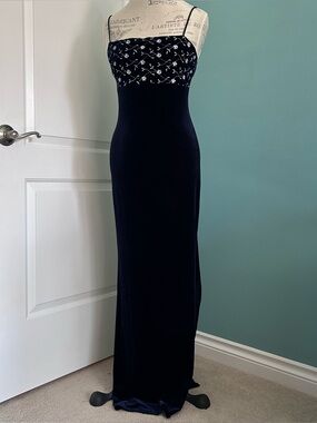 Vintage 90s Roberta Whimsigoth dark blue velvet with silver accents dress size S